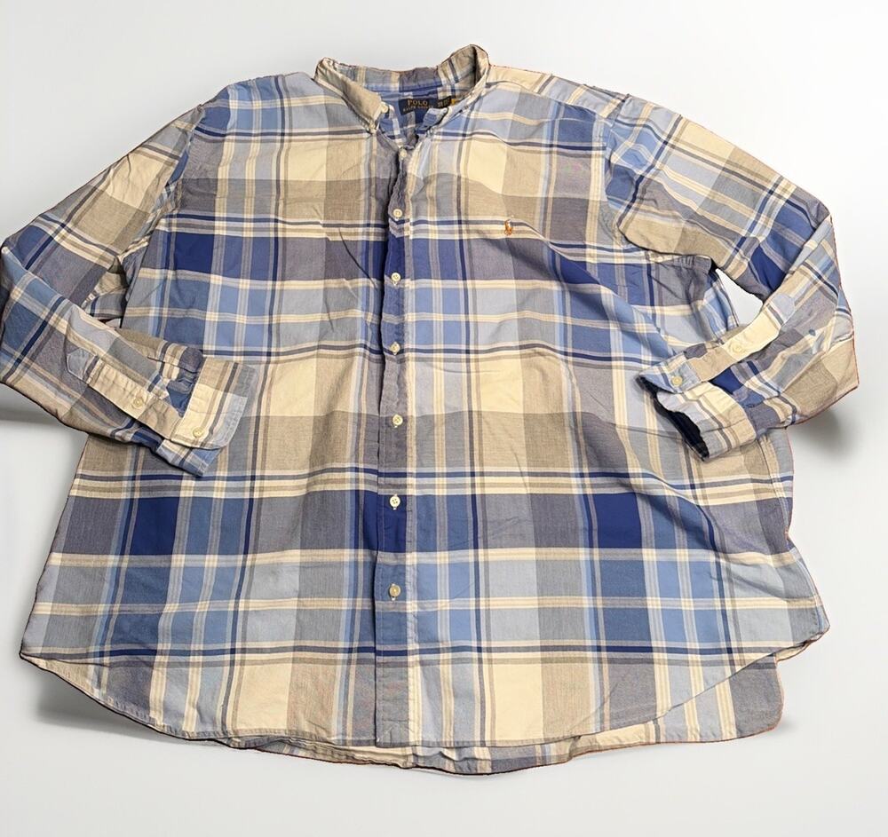 Polo Ralph Lauren Button Down Long Sleeve Shirt Mens 4XB Blue Plaid Flesh Pony